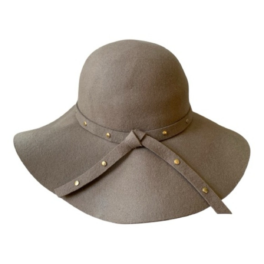 D&Y Taupe Wool Floppy Hat w/ Studded Band O/S